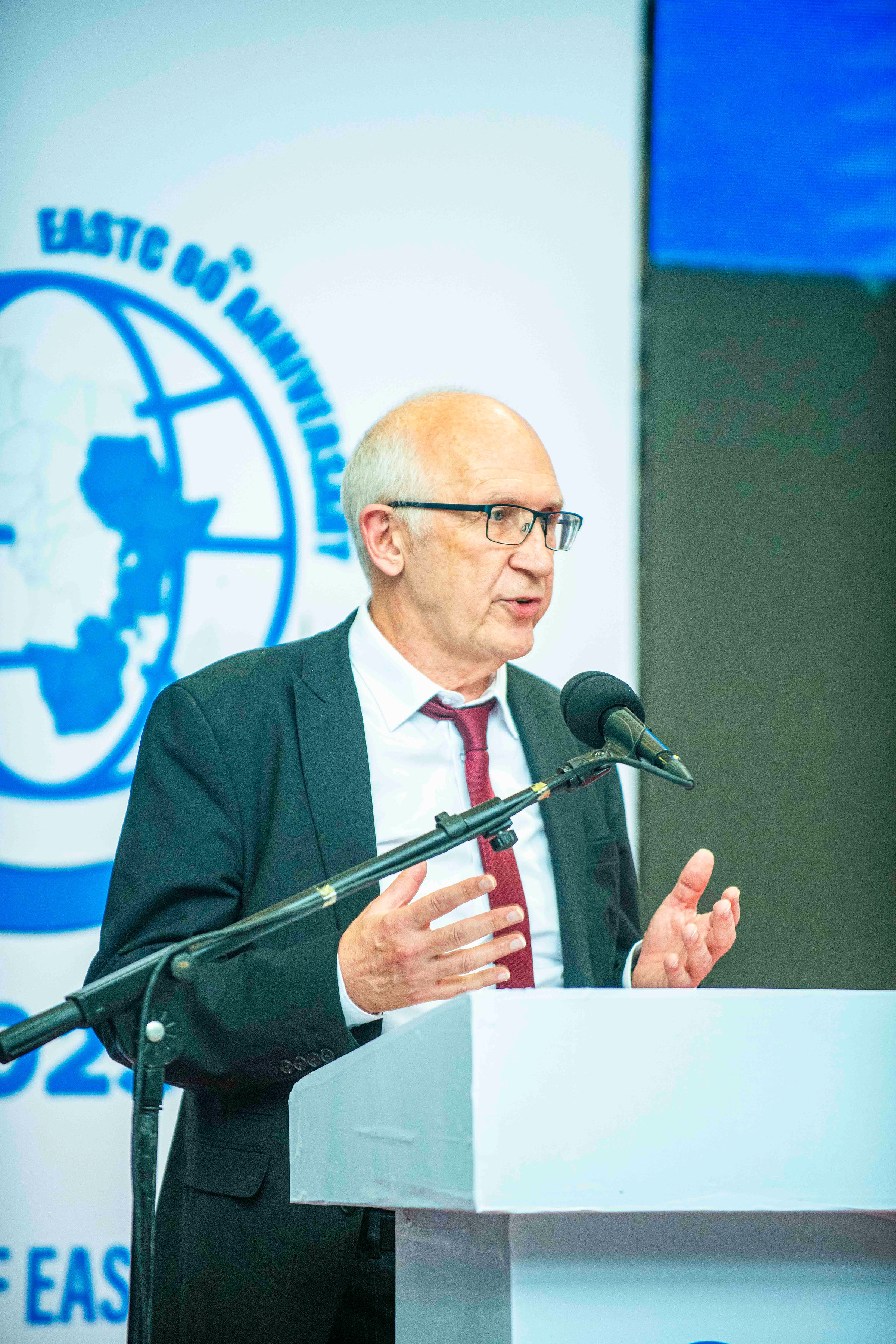 <p>Mr. Byron Kalles Learning Development Advisor, International Development Team Office for National Statistics United Kingdom (UK), presenting topic at the commemoration of EASTC 60 years anniversary celebrations, held at Mlimani City Conference Centre on 2nd September,2025.</p>
