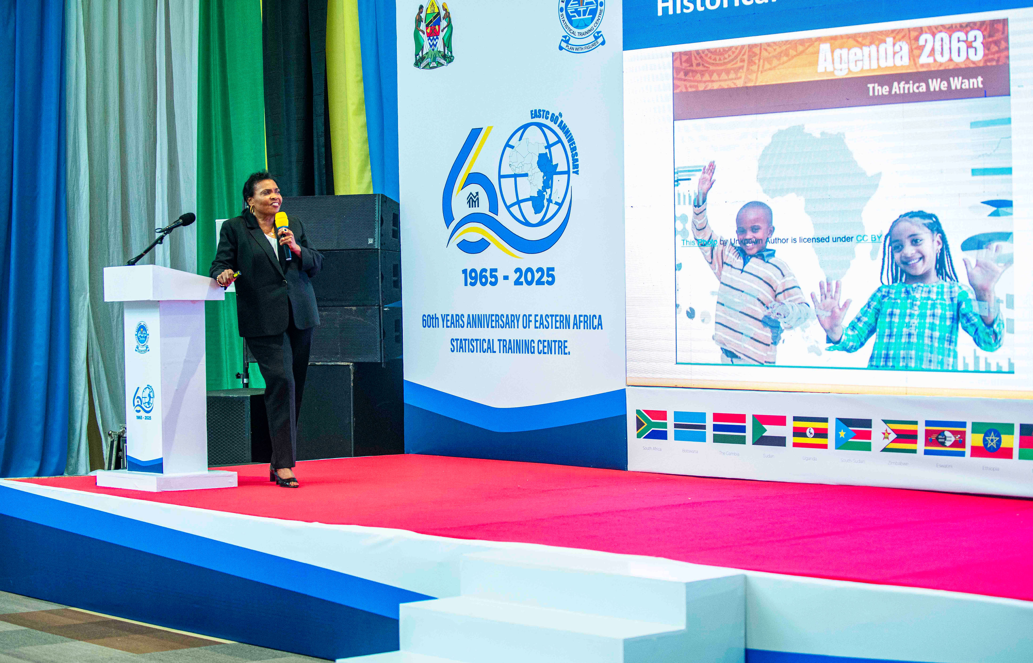 <p>Dr. Albina Chuwa, Former Statistician General, United Republic of Tanzania, presenting topic at the commemoration of EASTC 60 years anniversary celebrations, held at Mlimani City Conference Centre on 2nd September,2025.</p>