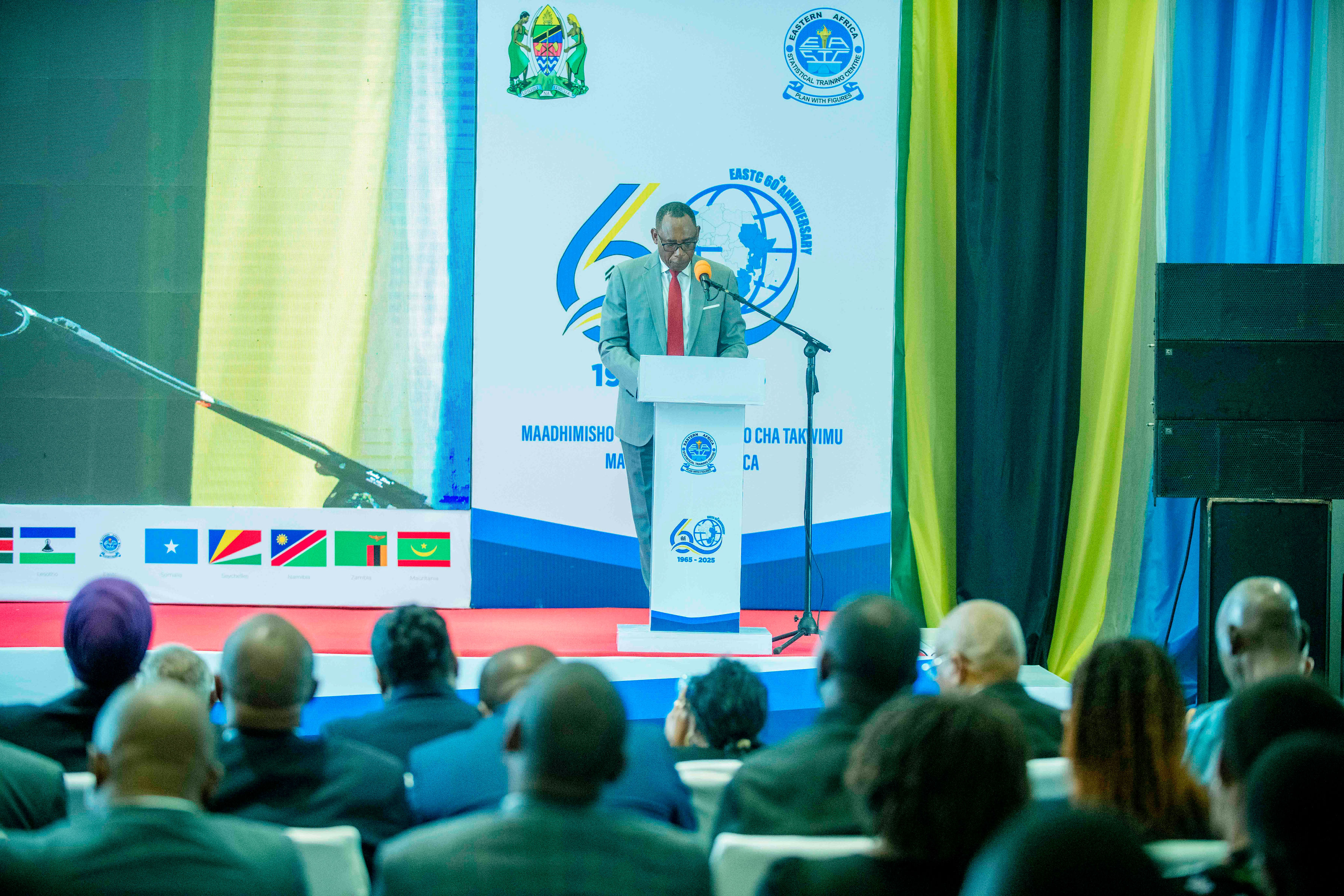 <p>Mr. Oliver Chinganya, Former Director of the African Centre for Statistics of UN Economic Commission for Africa (UNECA), presenting topic at the commemoration of EASTC 60 years anniversary celebrations, held at Mlimani City Conference Centre on 2nd September,2025.</p>